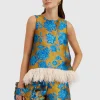 La Scala TopHottie Turquoise in Jacquard With Feathers