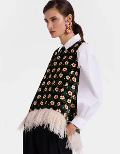 La Scala TopMayfair Black in Cotton Velvet With Feathers