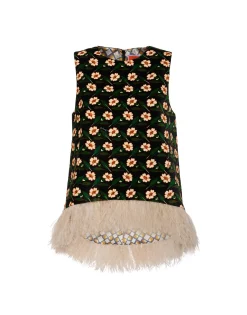 La Scala TopMayfair Black in Cotton Velvet With Feathers