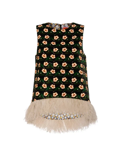 La Scala TopMayfair Black in Cotton Velvet With Feathers