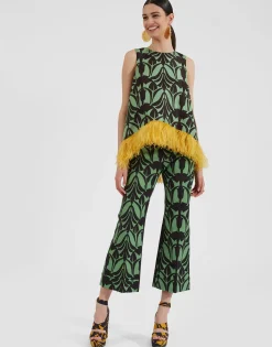 La Scala TopPapyrus Green in Faille With Feathers