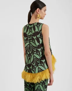 La Scala TopPapyrus Green in Faille With Feathers