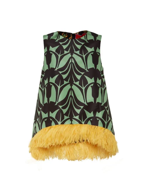 La Scala TopPapyrus Green in Faille With Feathers