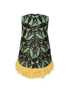 La Scala TopPapyrus Green in Faille With Feathers
