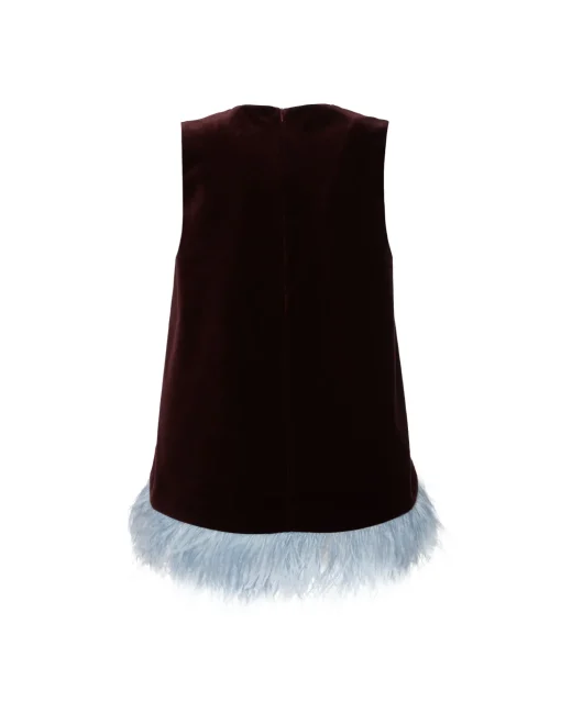 La Scala TopSolid Burgandy in Cotton Velvet With Feathers
