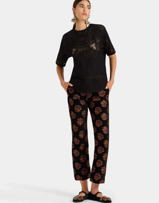 Lacey House T-ShirtSolid Black in Embroidered Cotton