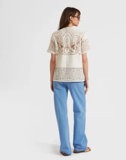 Lacey House T-ShirtSolid White Smoke in Embroidered Cotton