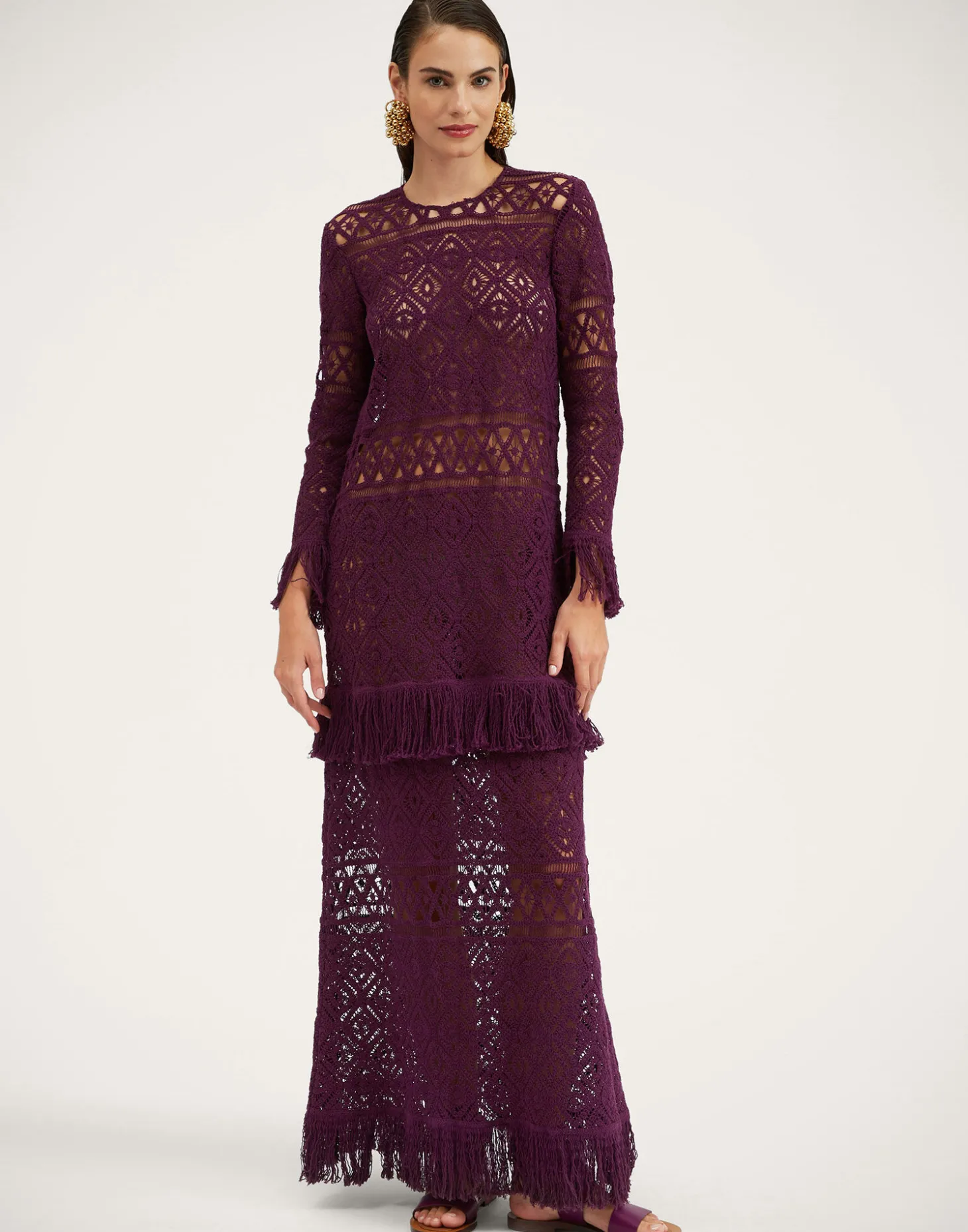 Lacey Long Sleeve Swing DressPlaza Purple in Macramé