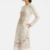 Lacey Long Sleeve Swing DressSolid White Smoke in Embroidered Cotton