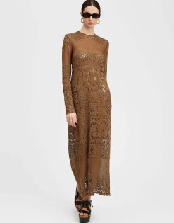 Lacey Long Sleeve Swing DressMilitary Green in Cotton Lace
