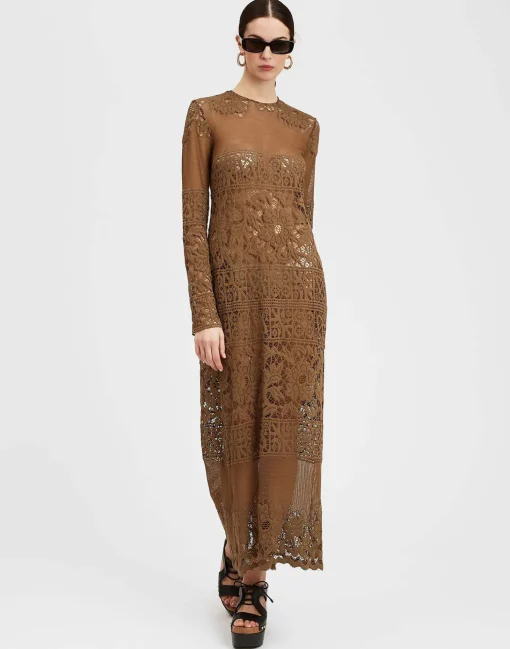 Lacey Long Sleeve Swing DressMilitary Green in Cotton Lace