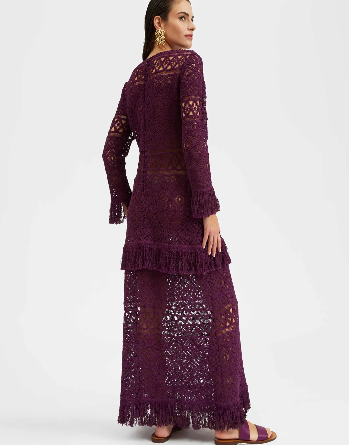 Lacey Long Sleeve Swing DressPlaza Purple in Macramé