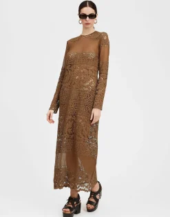Lacey Long Sleeve Swing DressMilitary Green in Cotton Lace