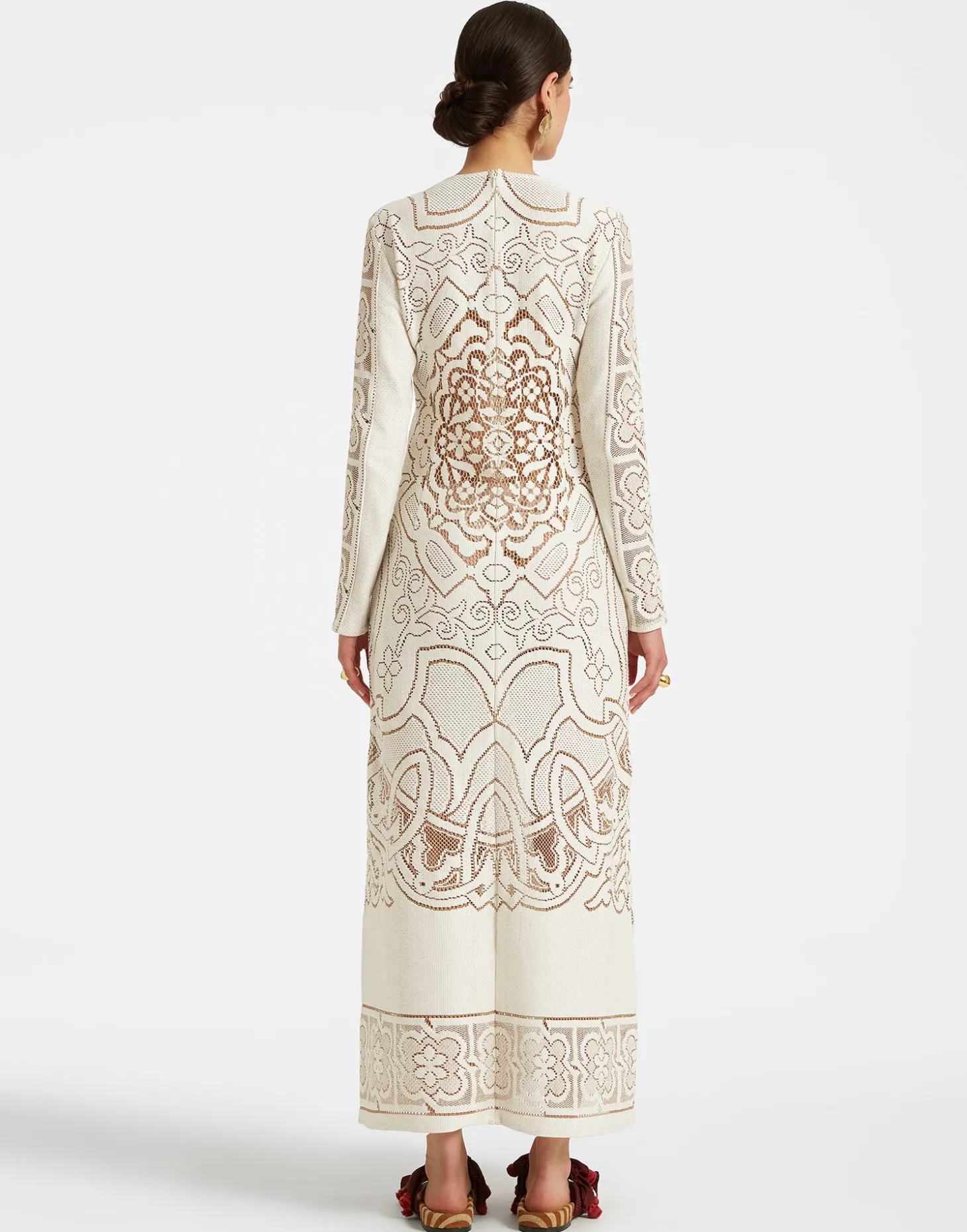 Lacey Long Sleeve Swing DressSolid White Smoke in Embroidered Cotton