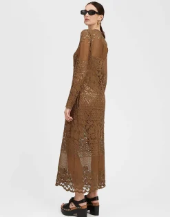 Lacey Long Sleeve Swing DressMilitary Green in Cotton Lace