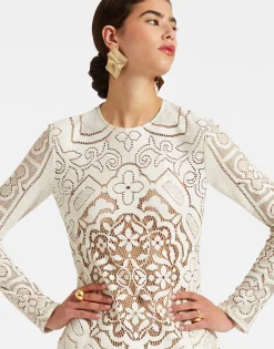 Lacey Long Sleeve Swing DressSolid White Smoke in Embroidered Cotton