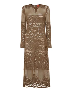 Lacey Long Sleeve Swing DressMilitary Green in Cotton Lace
