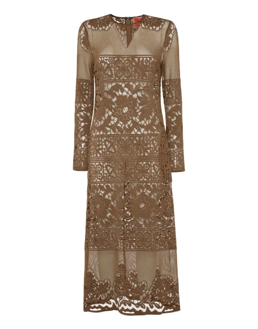Lacey Long Sleeve Swing DressMilitary Green in Cotton Lace
