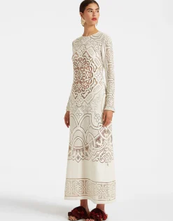 Lacey Long Sleeve Swing DressSolid White Smoke in Embroidered Cotton