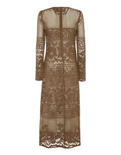 Lacey Long Sleeve Swing DressMilitary Green in Cotton Lace