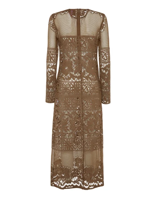 Lacey Long Sleeve Swing DressMilitary Green in Cotton Lace