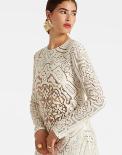 Lacey Long Sleeve Swing DressSolid White Smoke in Embroidered Cotton