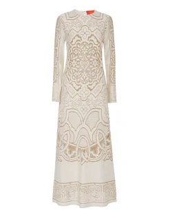 Lacey Long Sleeve Swing DressSolid White Smoke in Embroidered Cotton