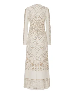 Lacey Long Sleeve Swing DressSolid White Smoke in Embroidered Cotton