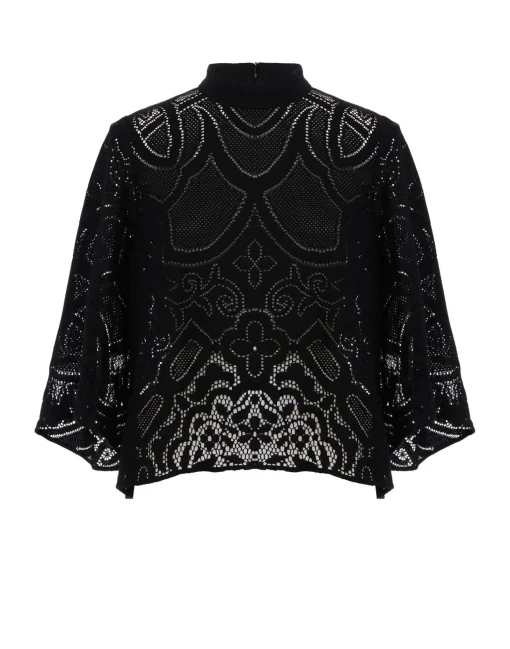 Lacey Make An Exit TopSolid Black in Embroidered Cotton
