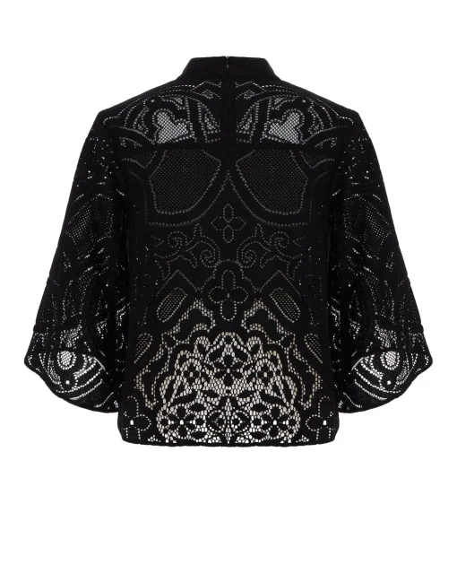 Lacey Make An Exit TopSolid Black in Embroidered Cotton