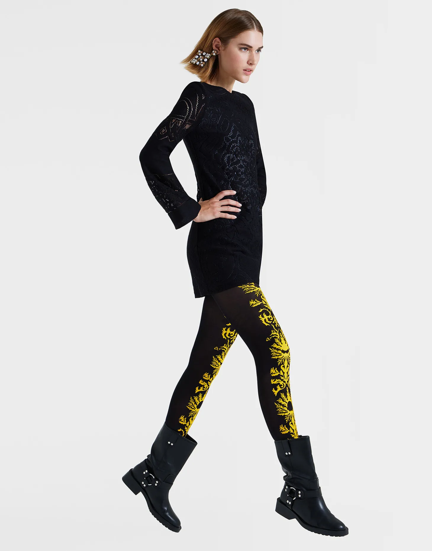 Lacey Mini Supreme Swing DressSolid Black in Embroidered Cotton