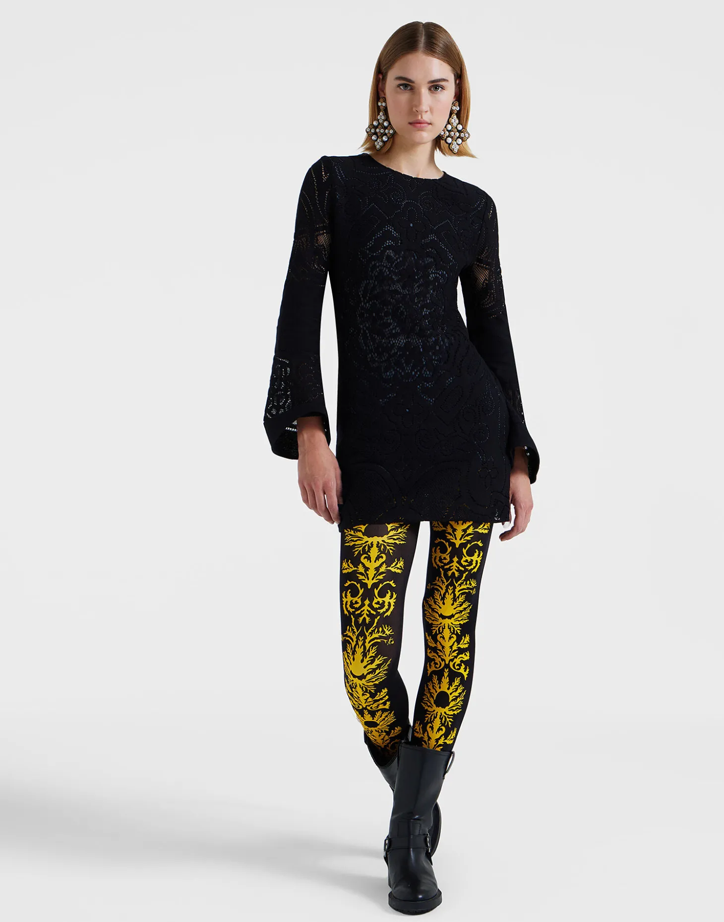 Lacey Mini Supreme Swing DressSolid Black in Embroidered Cotton