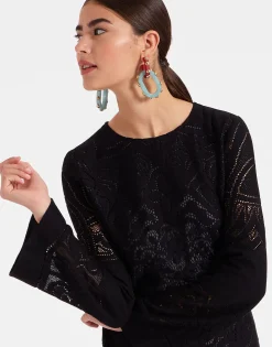 Lacey Mini Supreme Swing DressSolid Black in Embroidered Cotton