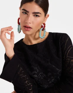 Lacey Mini Supreme Swing DressSolid Black in Embroidered Cotton