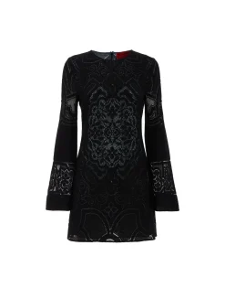Lacey Mini Supreme Swing DressSolid Black in Embroidered Cotton
