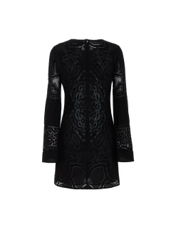 Lacey Mini Supreme Swing DressSolid Black in Embroidered Cotton