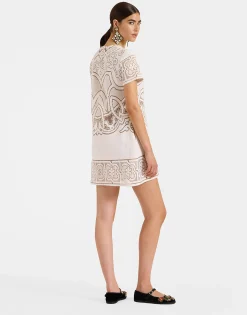 Lacey Mini Swing DressSolid White Smoke in Embroidered Cotton