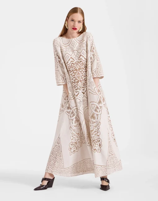 Lacey Muumuu DressSolid White Smoke in Embroidered Cotton