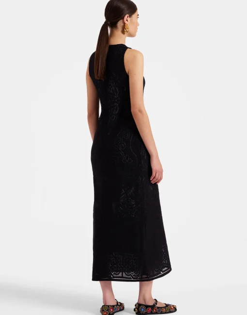 Lacey Racer DressSolid Black in Embroidered Cotton