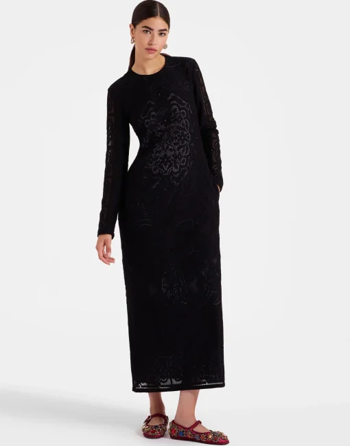 Lacey Swing DressSolid Black in Embroidered Cotton