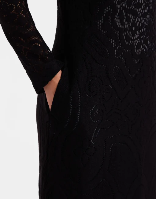 Lacey Swing DressSolid Black in Embroidered Cotton