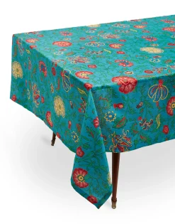 Large Tablecloth (180x350)Dragon Flower Turchese in Linen