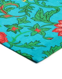 Large Tablecloth (180x350)Dragon Flower Turchese in Linen
