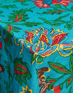 Large Tablecloth (180x350)Dragon Flower Turchese in Linen