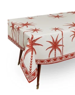 Large TableclothDate Palms Brick in Linen