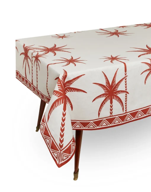 Large TableclothDate Palms Brick in Linen