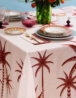 Large TableclothDate Palms Brick in Linen