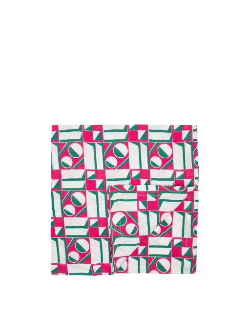 Large TableclothGeometrico Rosa in Linen
