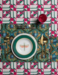 Large TableclothGeometrico Rosa in Linen