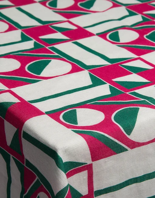Large TableclothGeometrico Rosa in Linen